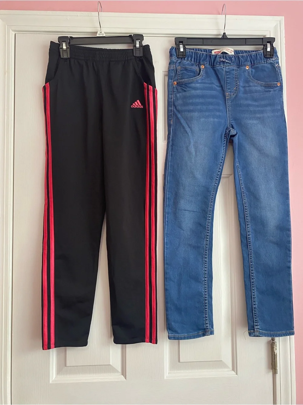 adidas Black Sweatpants with Pink Stripes